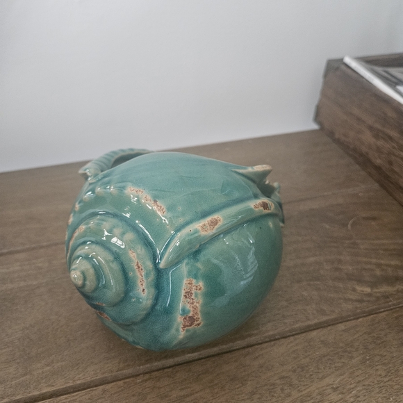 Turquoise Teal Seashell Decorative Object, Ceramic Beach/Coastal/Nautical Decor - Picture 1 of 4